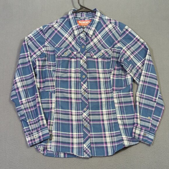 Simms Shirt Women's M Multicolor Plaid Flannel Long Sleeve Button Down Outdoors - Picture 2 of 10